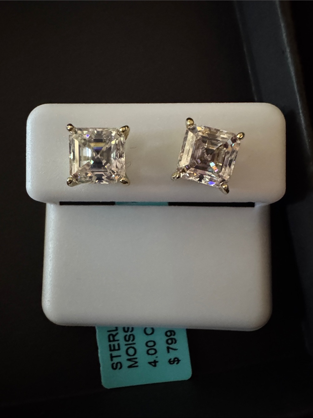 4.00 CTW Gold over Sterling Silver 925 Ascher Cut VVSD Moissanite Stone Earrings